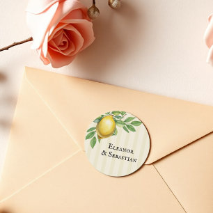 Watercolor Lemon Yellow Citrus Rustic Wedding Classic Round Sticker