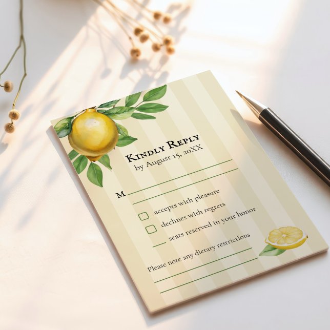 Watercolor Lemon Yellow Citrus Rustic Wedding RSVP Card (Creator Uploaded)