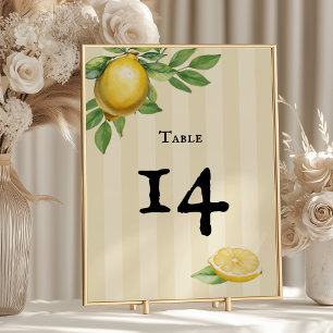Watercolor Lemon Yellow Citrus Rustic Wedding Table Number