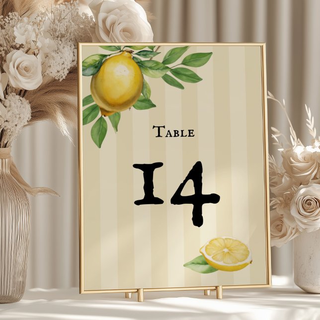 Watercolor Lemon Yellow Citrus Rustic Wedding Table Number (Creator Uploaded)