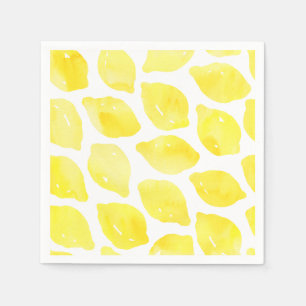 Watercolor Lemon Yellow White Summer Pattern Napkin