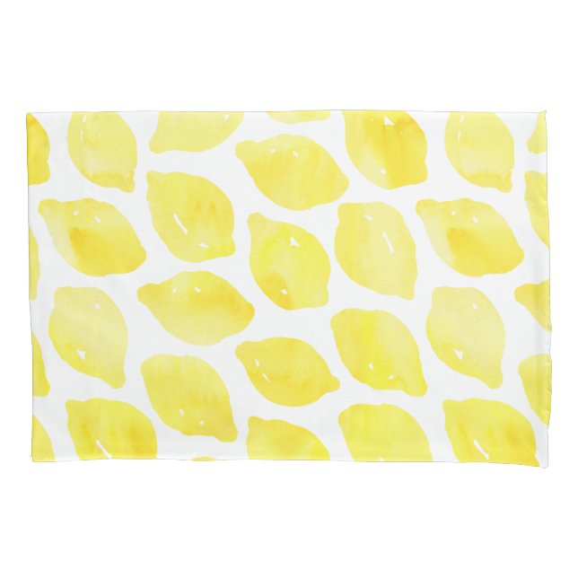 Watercolor Lemon Yellow White Summer Pattern Pillowcase (Front)