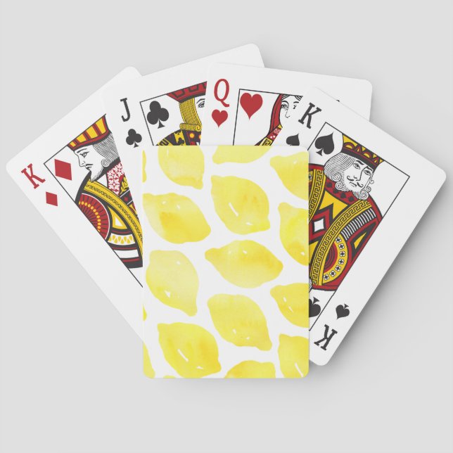 Watercolor Lemon Yellow White Summer Pattern Playing Cards (Back)
