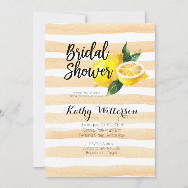 Watercolor Lemonade Bridal Shower invitation (Front)