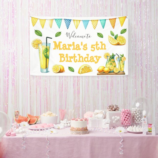 Watercolor Lemonade Kids Birthday Party Banner (Party)