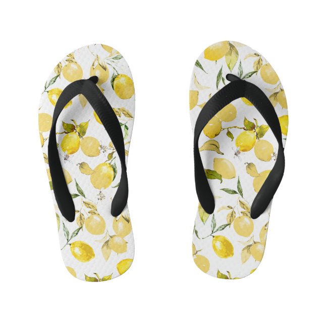 Watercolor lemons 13 kid's flip flops (Footbed)