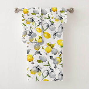 Watercolor lemons 14 bath towel set
