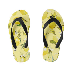 Watercolor lemons 15 kid's flip flops