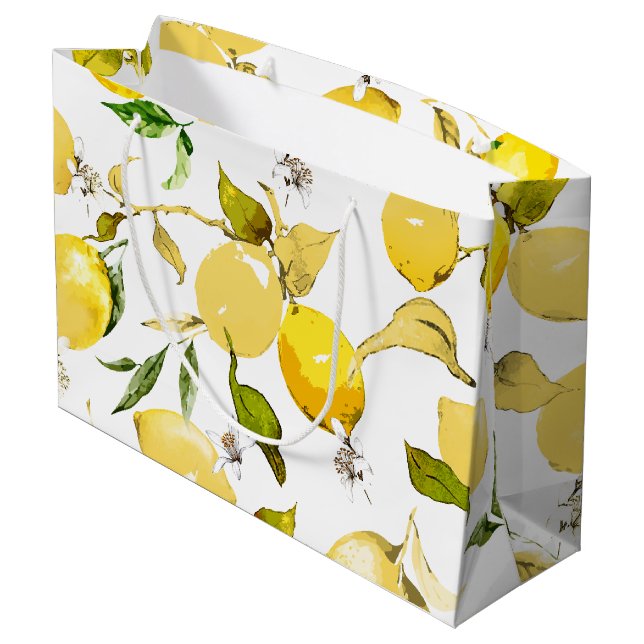 Watercolor lemons 17 large gift bag (Back Angled)