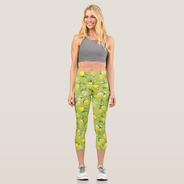 Watercolor lemons 22 capri leggings (Front)