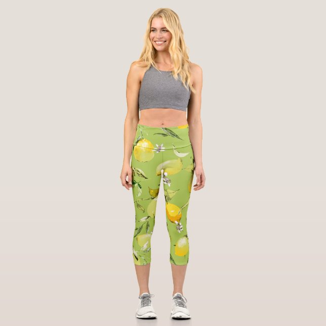 Watercolor lemons 23 capri leggings (Front)