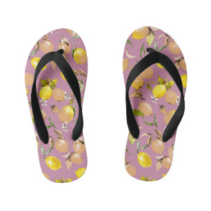Watercolor lemons 25 kid's flip flops
