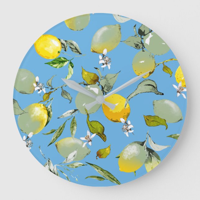 Watercolor lemons 26 large clock (Front)