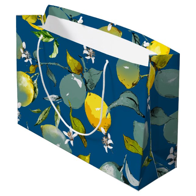 Watercolor lemons 28 large gift bag (Back Angled)