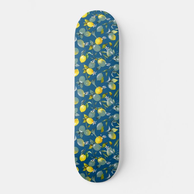 Watercolor lemons 29 skateboard (Front)