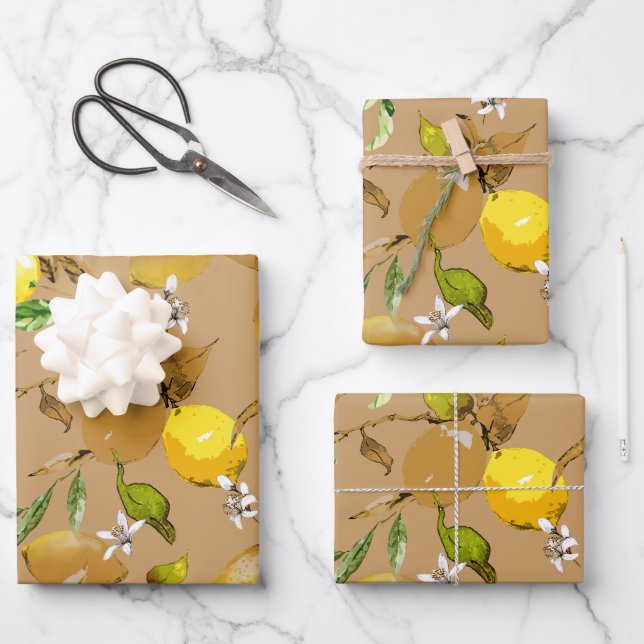 Watercolor lemons 32 wrapping paper sheet (Front)