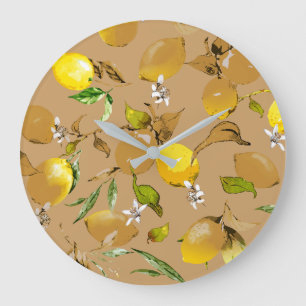 Watercolor lemons 33 large clock
