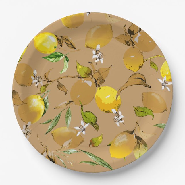 Watercolor lemons 33 paper plate (Front)