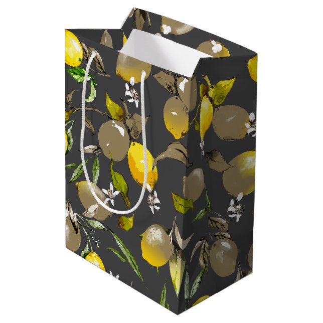Watercolor lemons 35 medium gift bag (Back Angled)