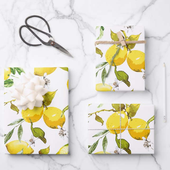 Watercolor lemons 5 wrapping paper sheet (Front)