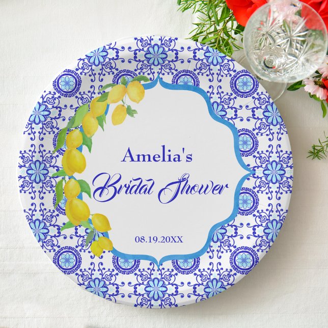 Watercolor Lemons Amalfi Bridal Shower Paper Plate (Creator Uploaded)