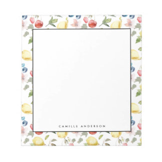Watercolor Lemons and Berries Pattern Personalised Notepad