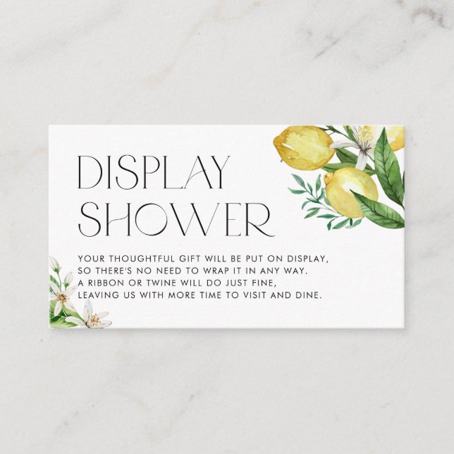 Watercolor Lemons and Blossoms Display Shower Enclosure Card (Front)