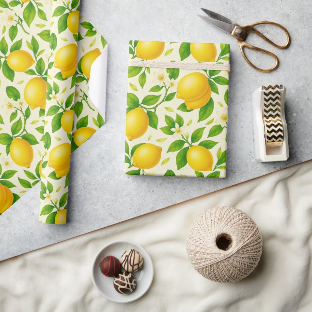 Watercolor Lemons and Blossoms - Fresh Citrus  Wrapping Paper (Crafts)