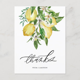 Watercolor Lemons and Blossoms Thank You Postcard
