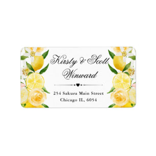 Watercolor Lemons and Flowers address Label