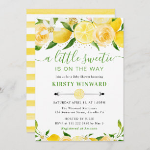 Watercolor Lemons and Flowers Baby Shower Invitation