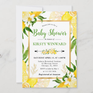 Watercolor Lemons and Flowers Baby Shower Invitation