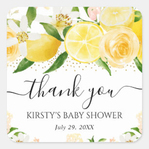 Watercolor Lemons and Flowers Baby Shower Square Sticker