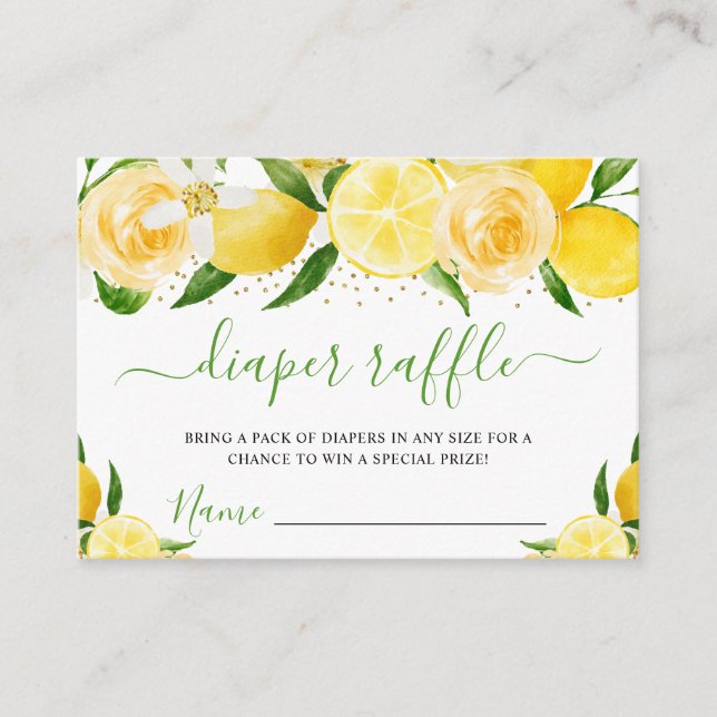Watercolor Lemons and Flowers Diaper Raffle Enclosure Card (Front)
