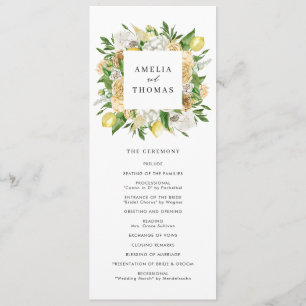 Watercolor Lemons and Flowers Summer Wedding Programme