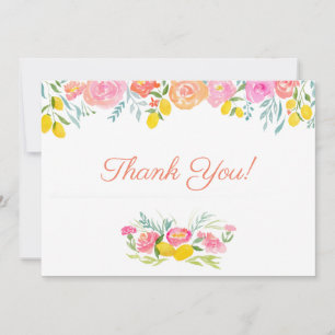 Watercolor Lemons And Flowers Thank You