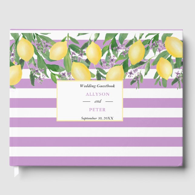 Watercolor Lemons And Lavender Wedding Guest Book (Front)