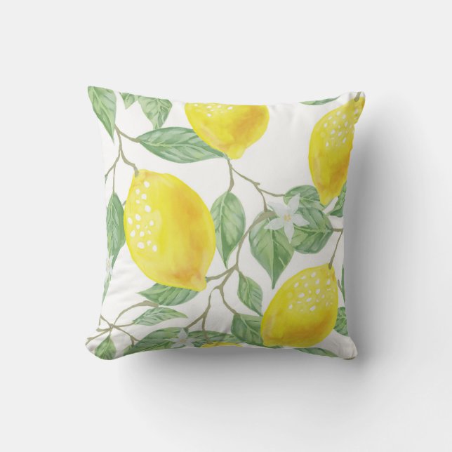 Watercolor Lemons And Leaves Cushion (Front)