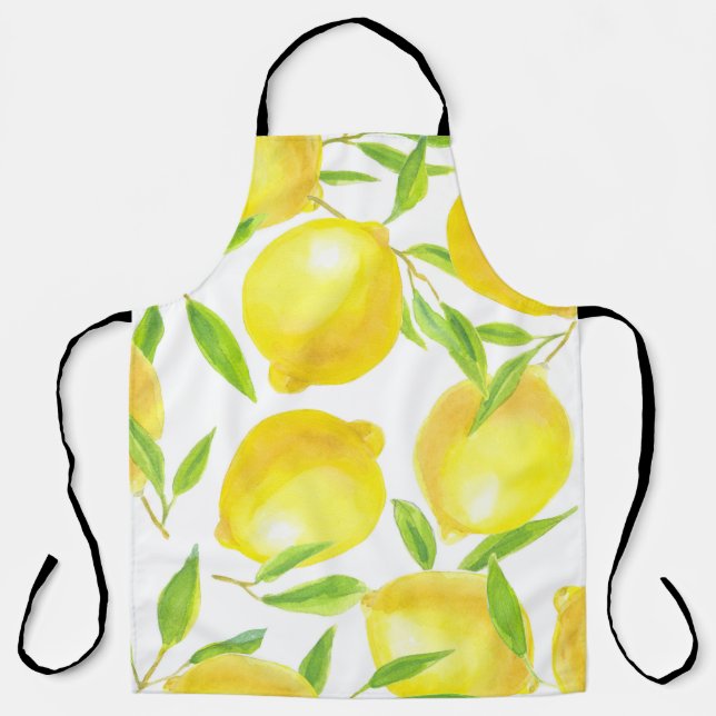 Watercolor lemons and leaves: pattern. apron (Front)