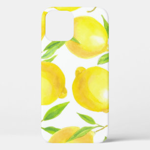 Watercolor lemons and leaves: pattern. iPhone 12 case