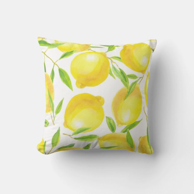 Watercolor lemons and leaves: pattern. cushion (Front)