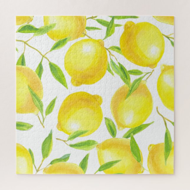 Watercolor lemons and leaves: pattern. jigsaw puzzle (Vertical)