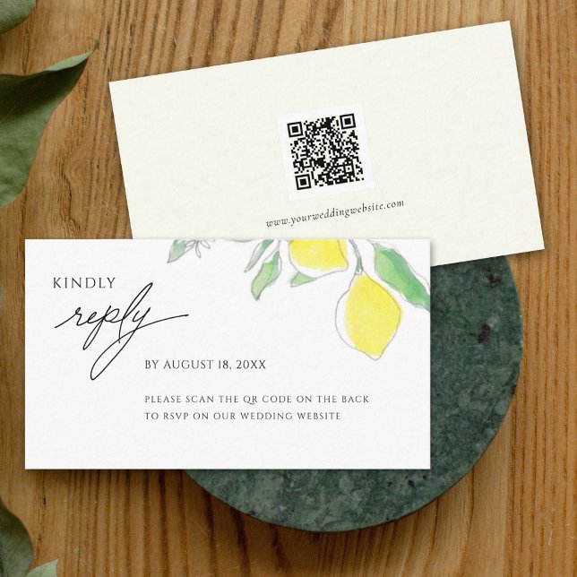 Watercolor Lemons and Leaves Wedding RSVP Card (Creator Uploaded)