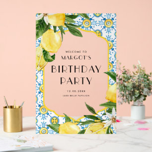 Watercolor Lemons and Moroccan Tile Birthday Acrylic Sign