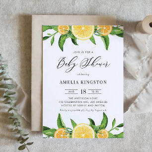 Watercolor Lemons and Oranges Summer Baby Shower Invitation