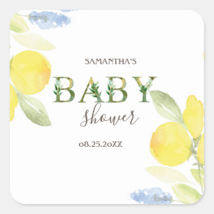Watercolor Lemons Baby Shower   Square Sticker