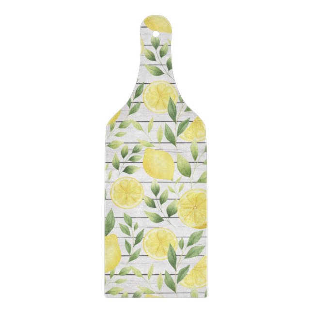 Watercolor Lemons & Barnwood Cutting Board (Front)