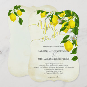 Watercolor Lemons Blossoms and Greenery Wedding Invitation