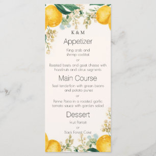 Watercolor Lemons & Blossoms Elegant Dining Menu