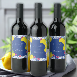 WATERCOLOR LEMONS BLUE TILES WINE LABEL